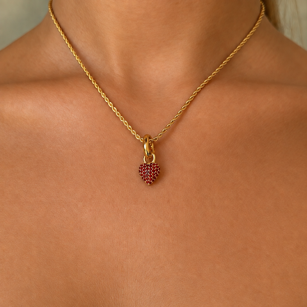 Signature Eternal Heart Mini Pendant Garnet Crystal Gold - Charlotte Bonde Sthlm