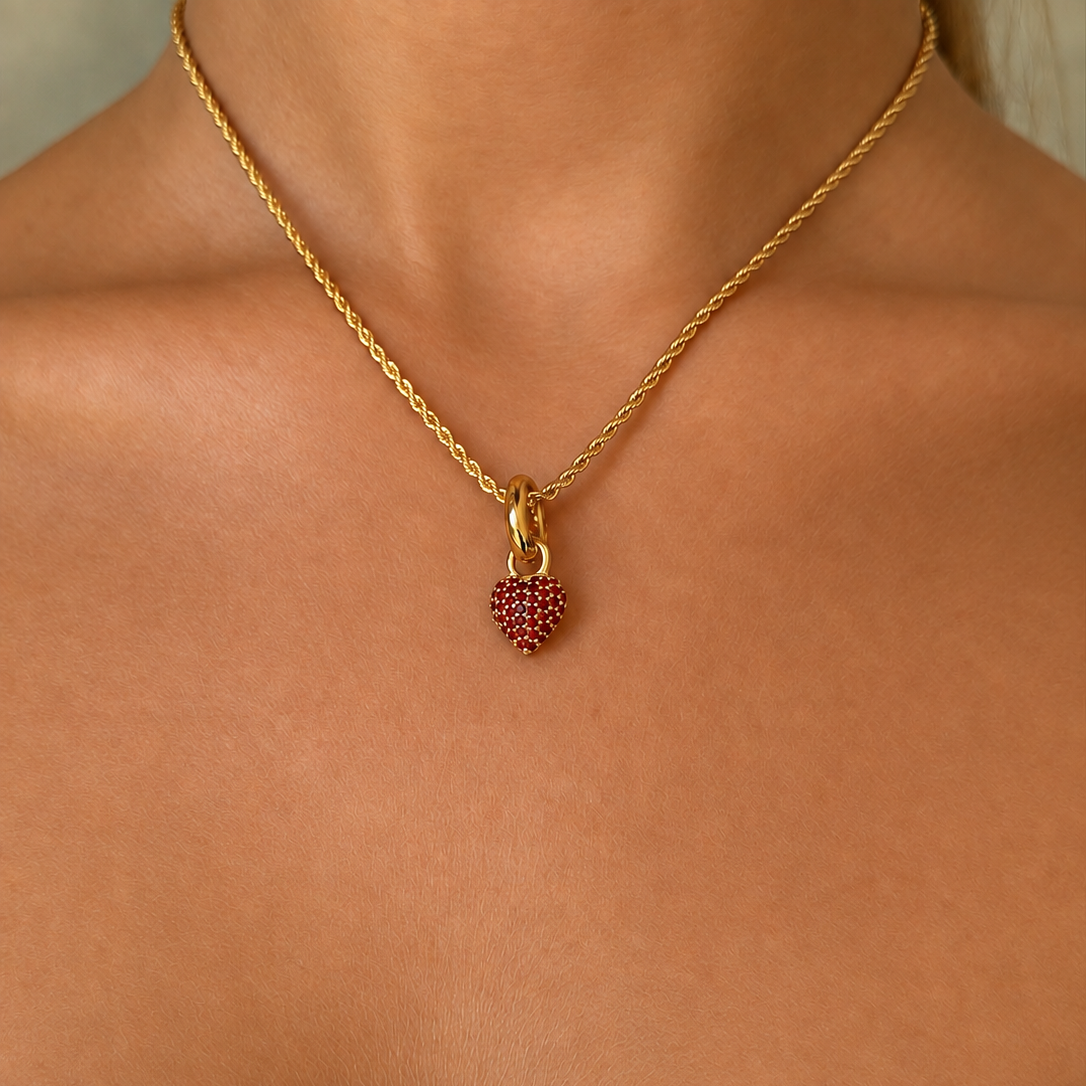 Signature Eternal Heart Mini Pendant Garnet Crystal Gold
