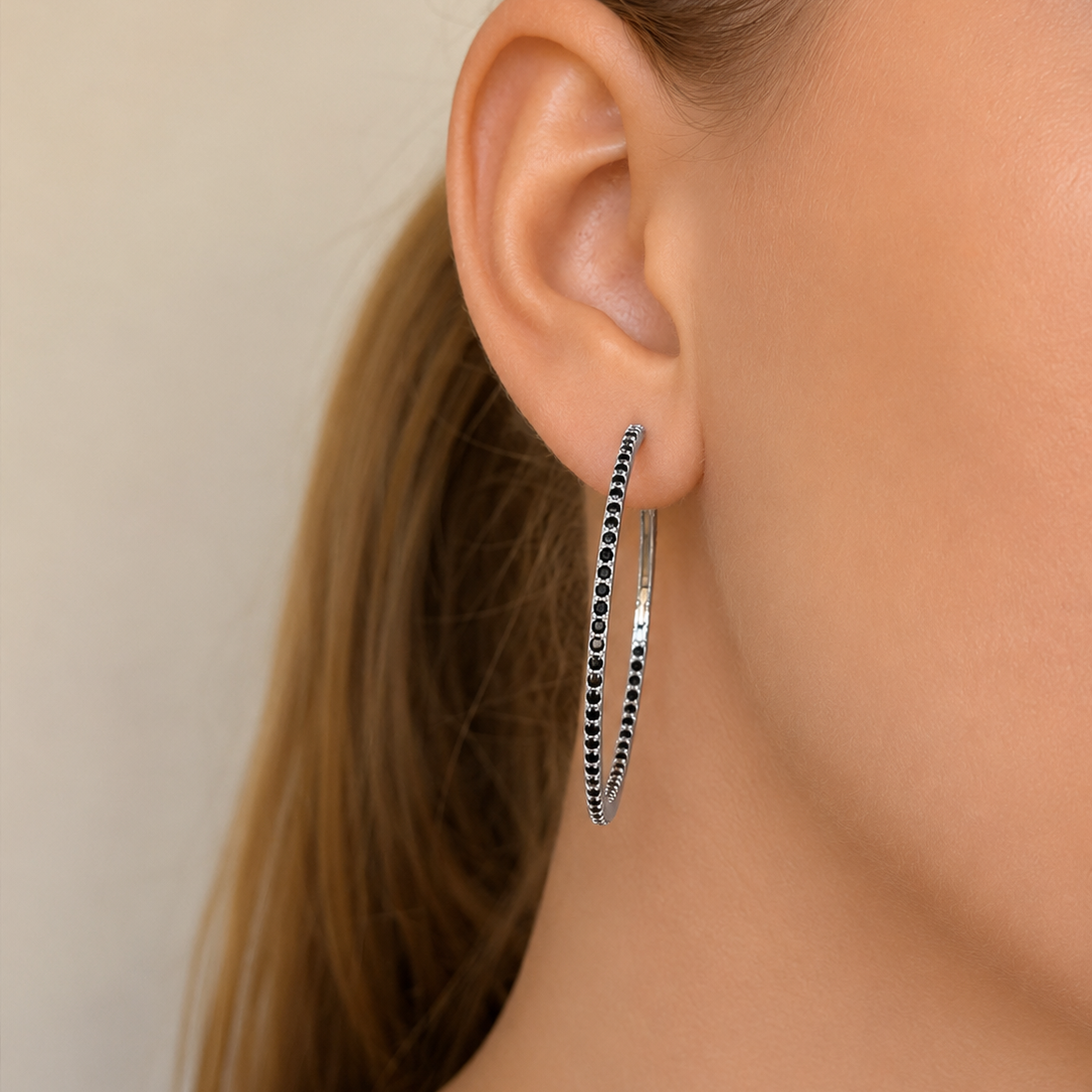 Irma Eternity Amazon Hoops Black Spinel Silver - Charlotte Bonde Sthlm