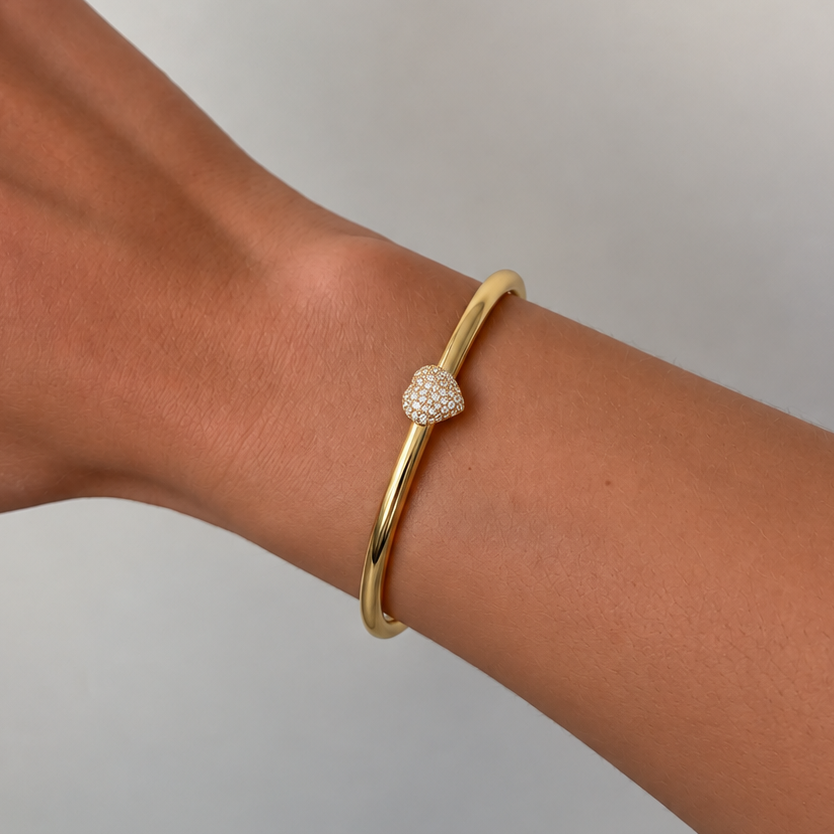 Timeless Eternal Love Heart Cuff Rock Crystal Gold
