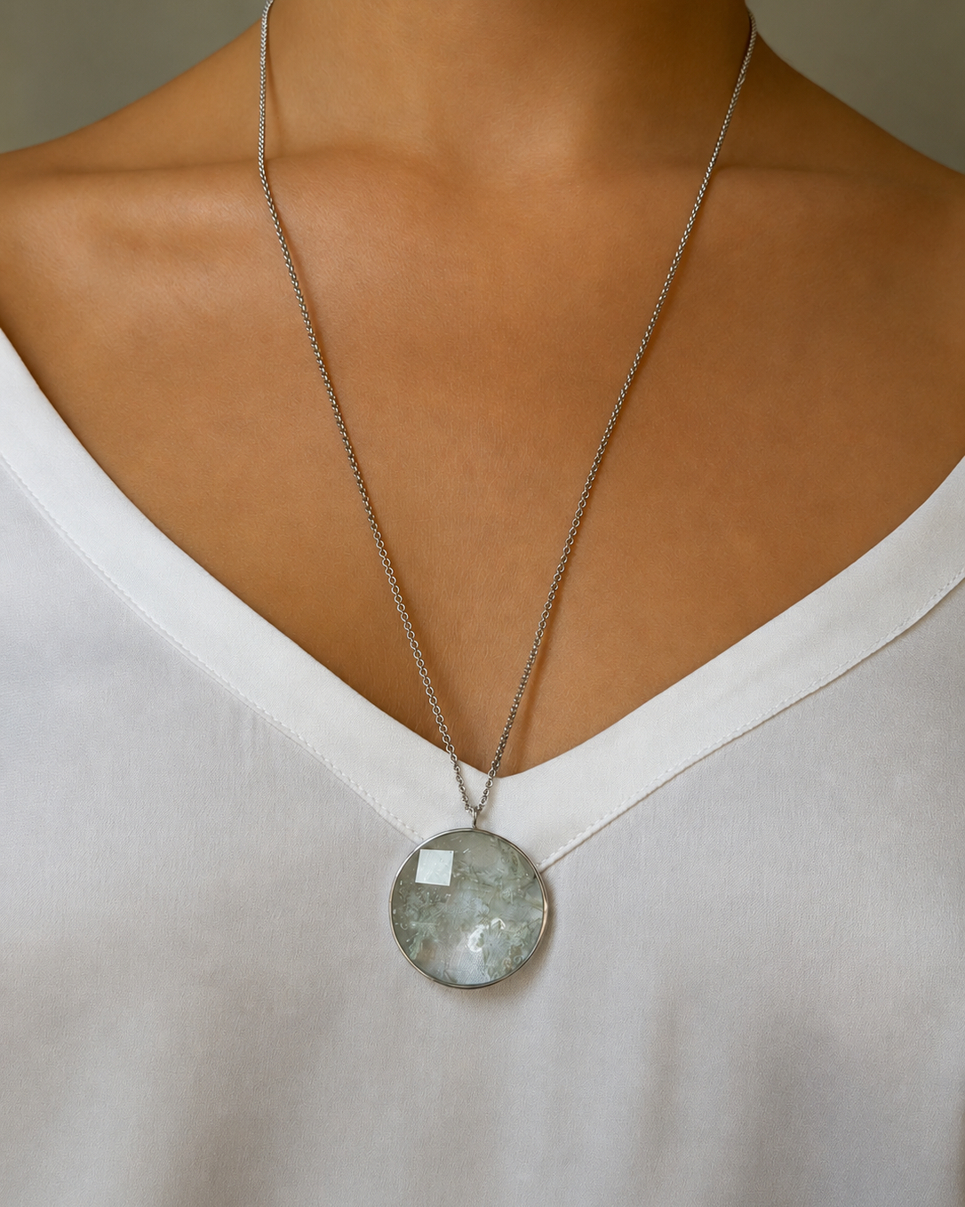 Paulina Vanity Necklace Aqua Green Silver