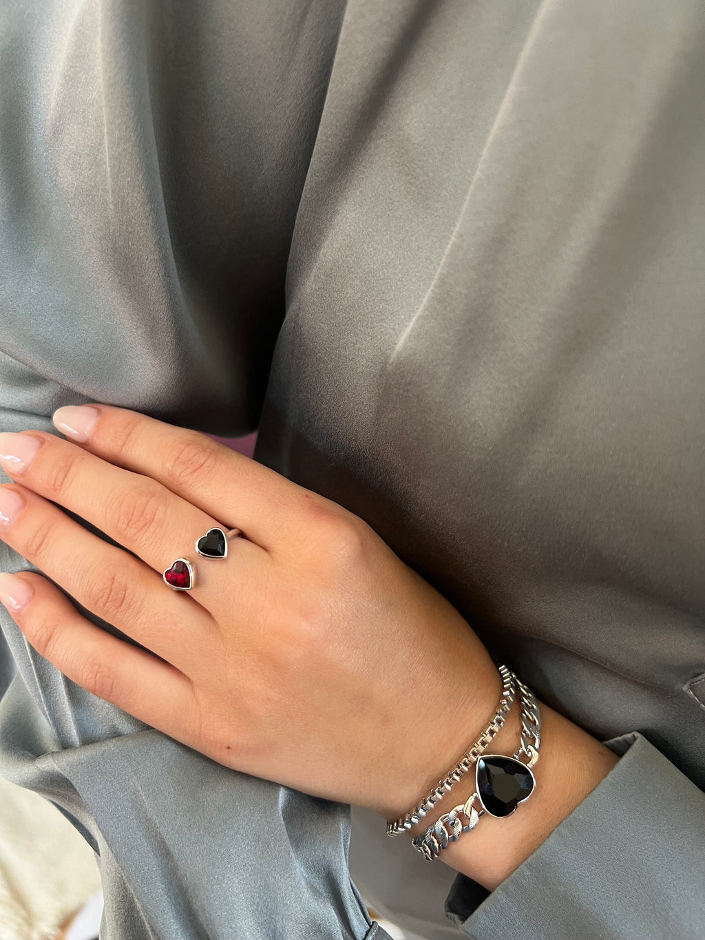 Eternal Love Vanity Mix Ring Black/Red Crystal Silver