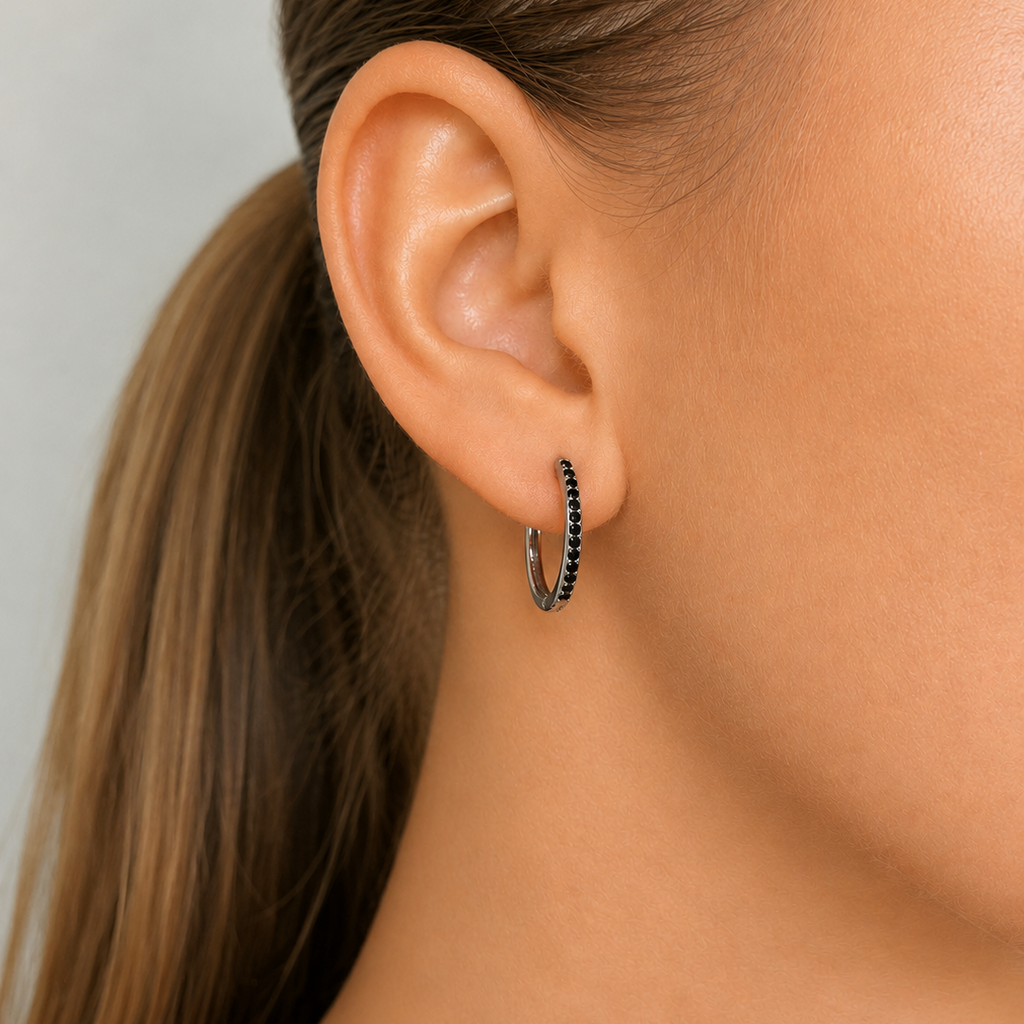 Irma Eternity Hoops Obsidian Silver - Charlotte Bonde Sthlm