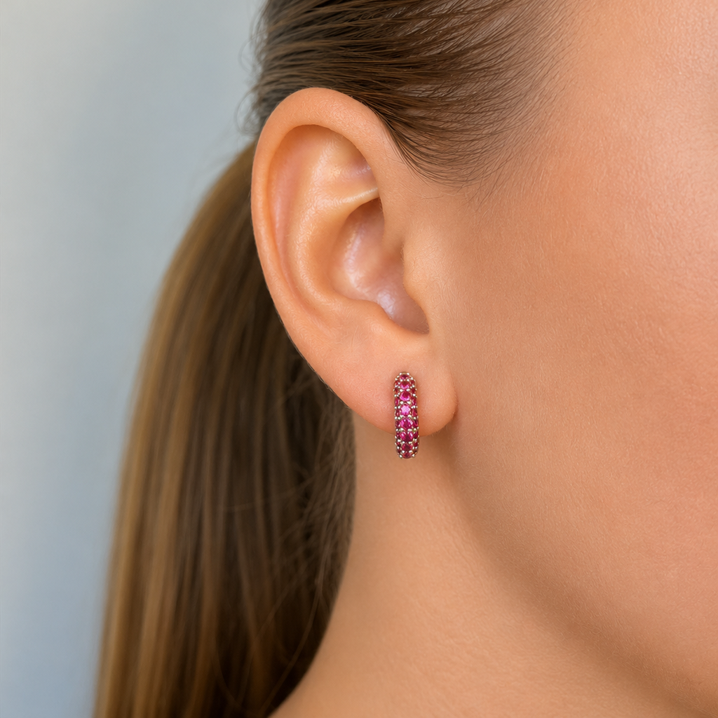 Timeless Tiny Hoops Ruby Silver - Charlotte Bonde Sthlm