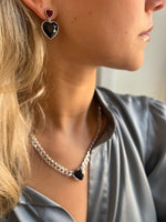 Eternal Love Vanity Earrings Black/Red Crystal Silver