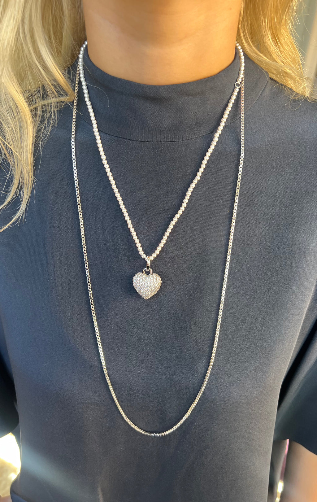 Signature Petite White Pearl Necklace Silver
