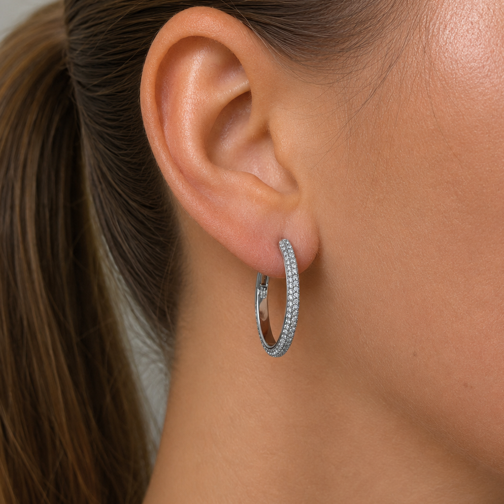 Bianca Boho Just Perfect Hoops Rock Crystal Silver - Charlotte Bonde Sthlm