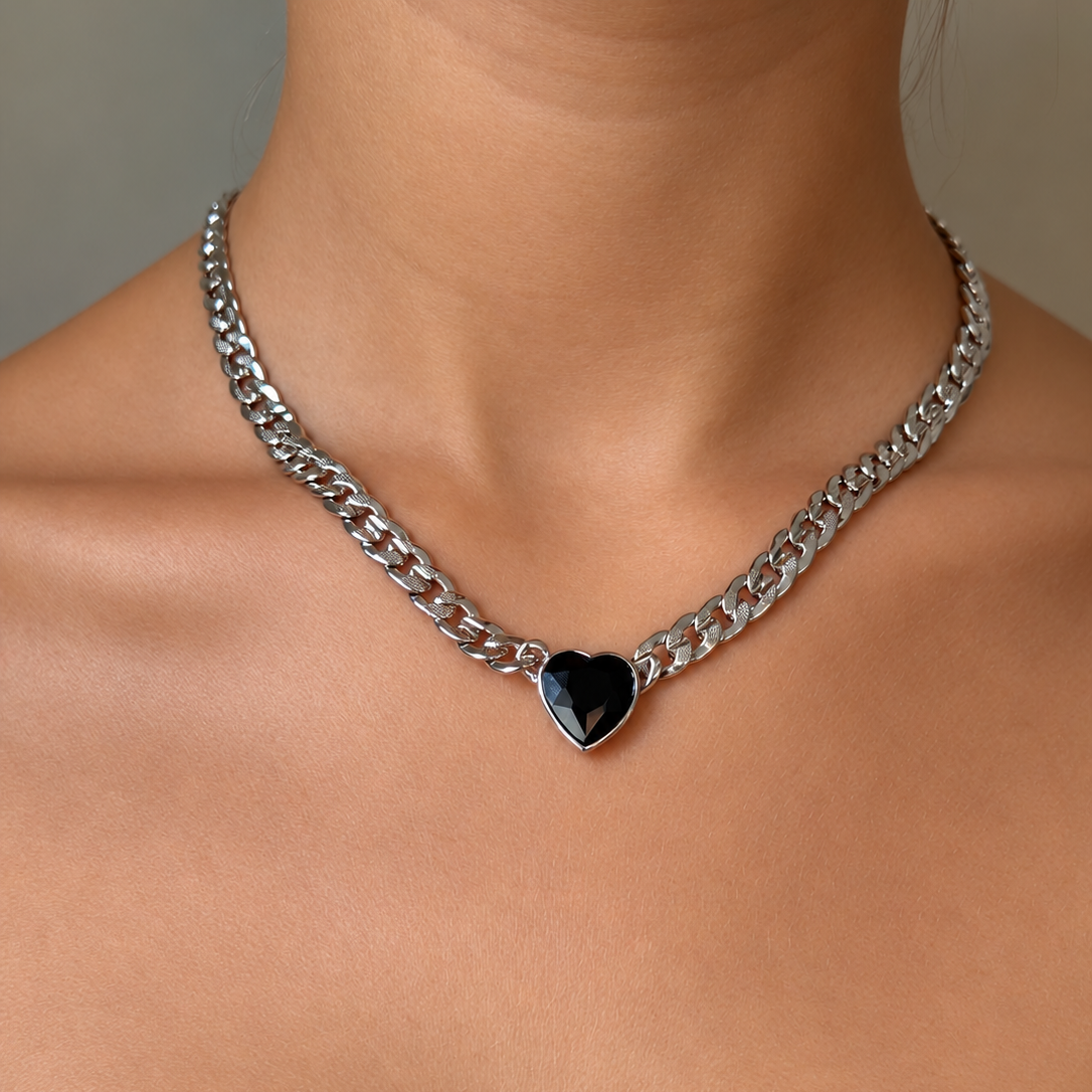 Eternal Love Vanity Necklace Black Crystal Silver