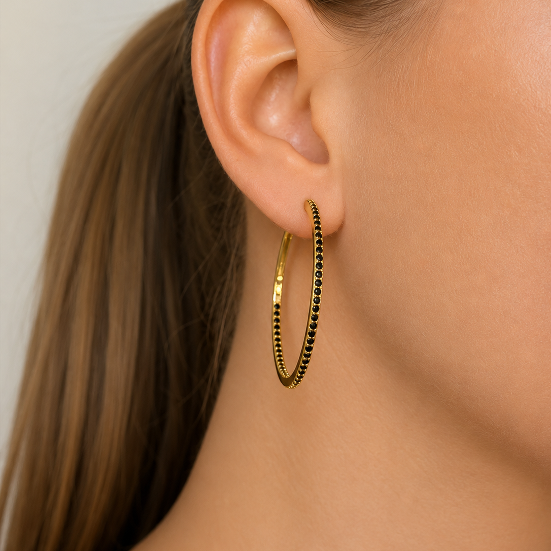 Irma Eternity Amazon Hoops Black Spinel Gold - Charlotte Bonde Sthlm