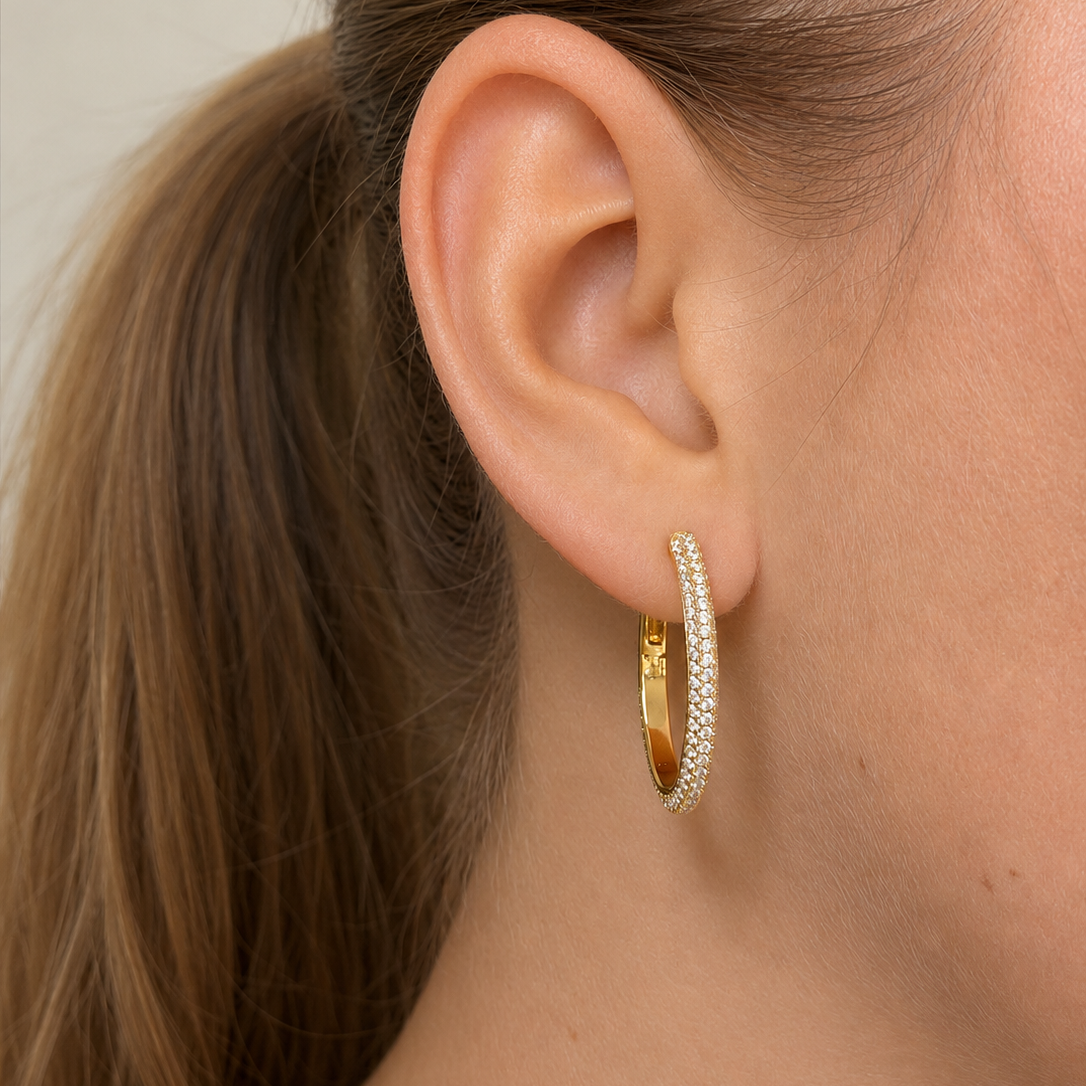 Bianca Boho Just Perfect Hoops Rock Crystal Gold