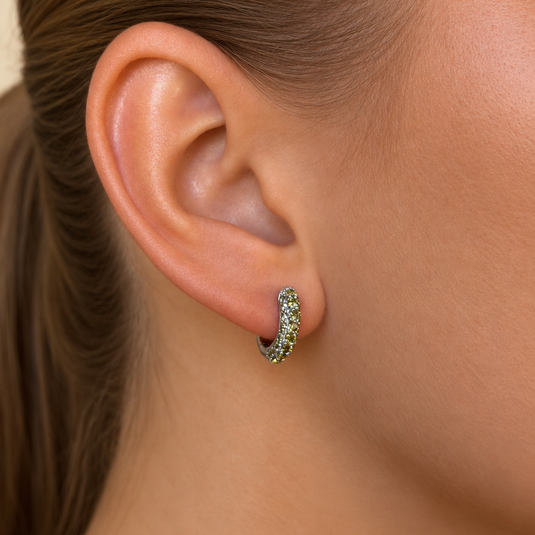 Timeless Tiny Hoops Olive Crystal Silver - Charlotte Bonde Sthlm