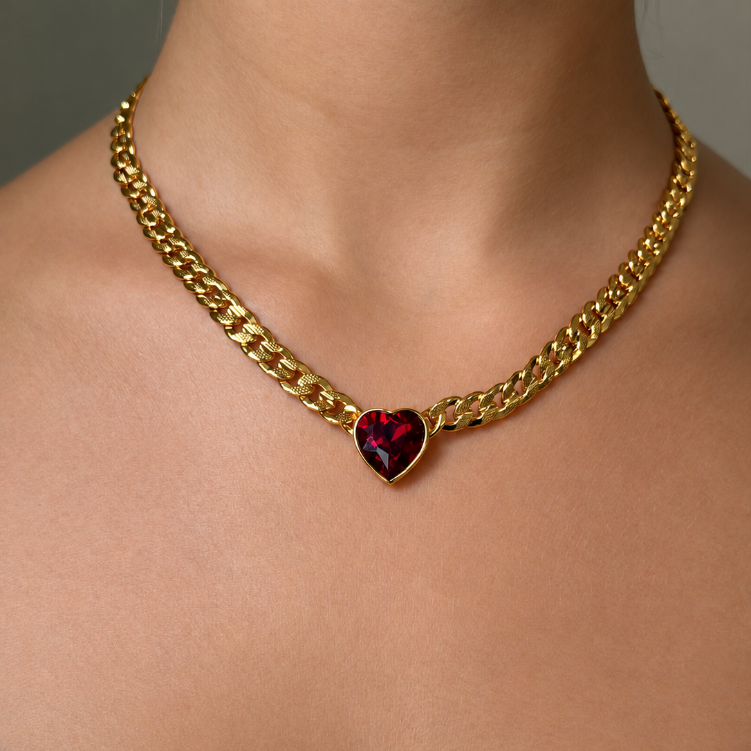 Eternal Love Vanity Necklace Red Crystal Gold