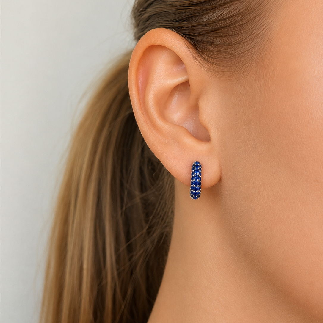 Timeless Tiny Hoops Blue Spinel Silver