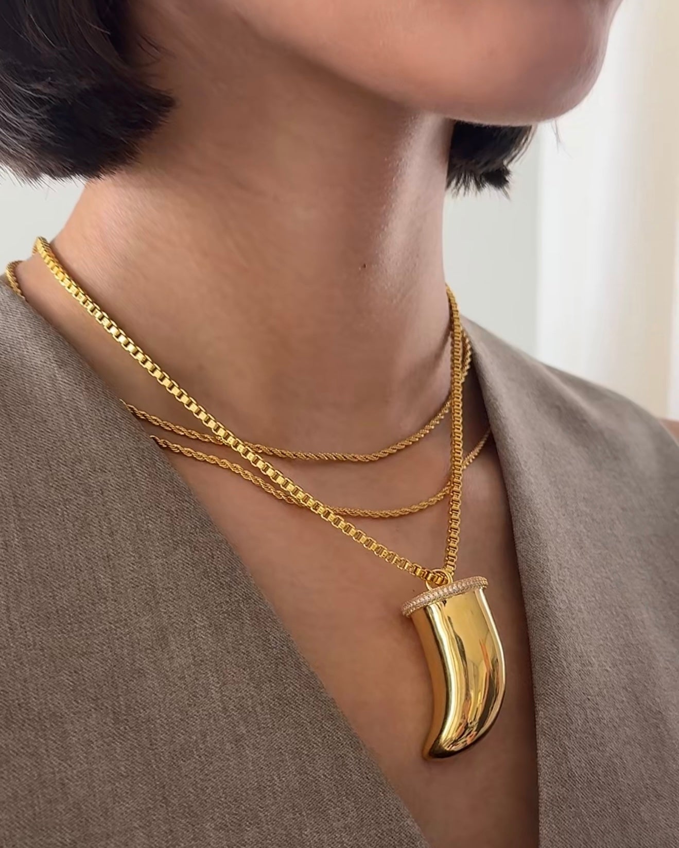 Bianca Boho Horn Pendant Gold