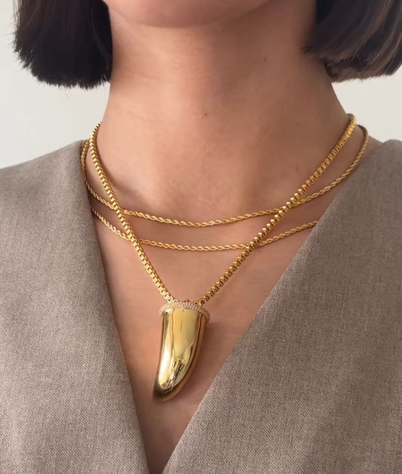Bianca Boho Horn Pendant Gold