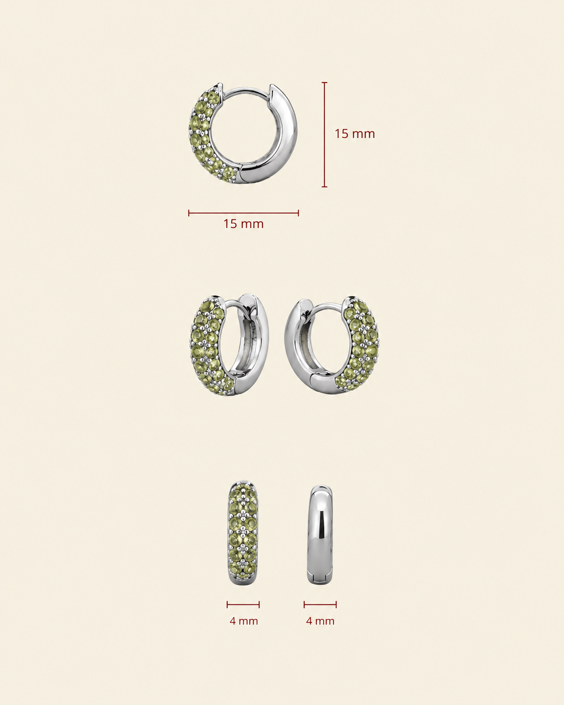 Timeless Tiny Hoops Olive Crystal Silver - Charlotte Bonde Sthlm