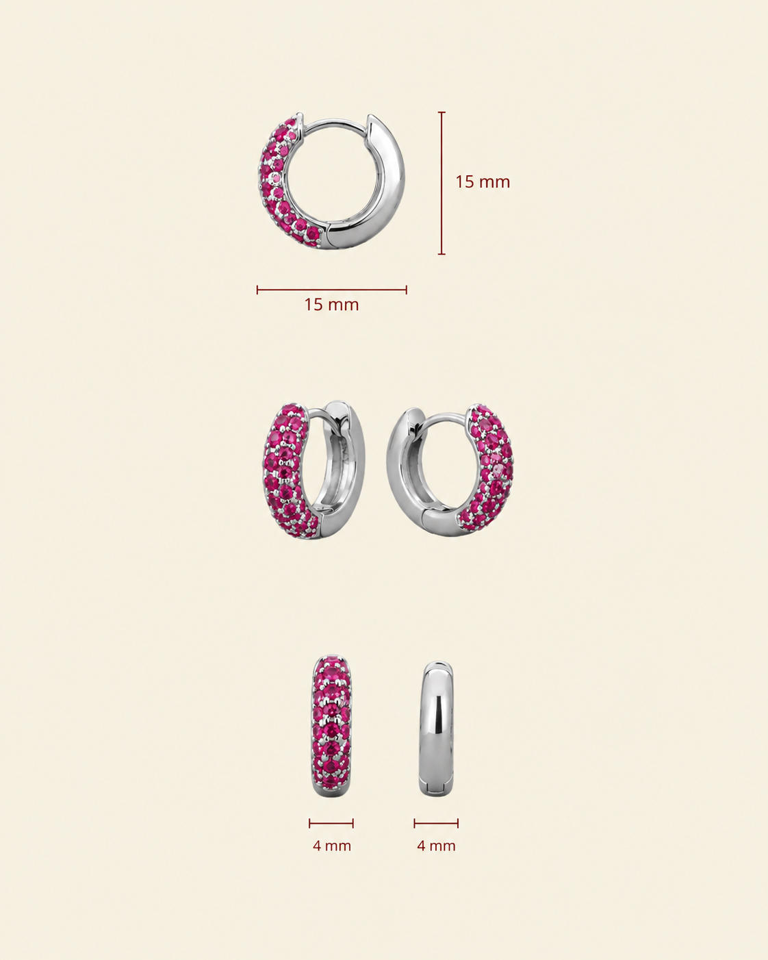 Timeless Tiny Hoops Ruby Silver - Charlotte Bonde Sthlm
