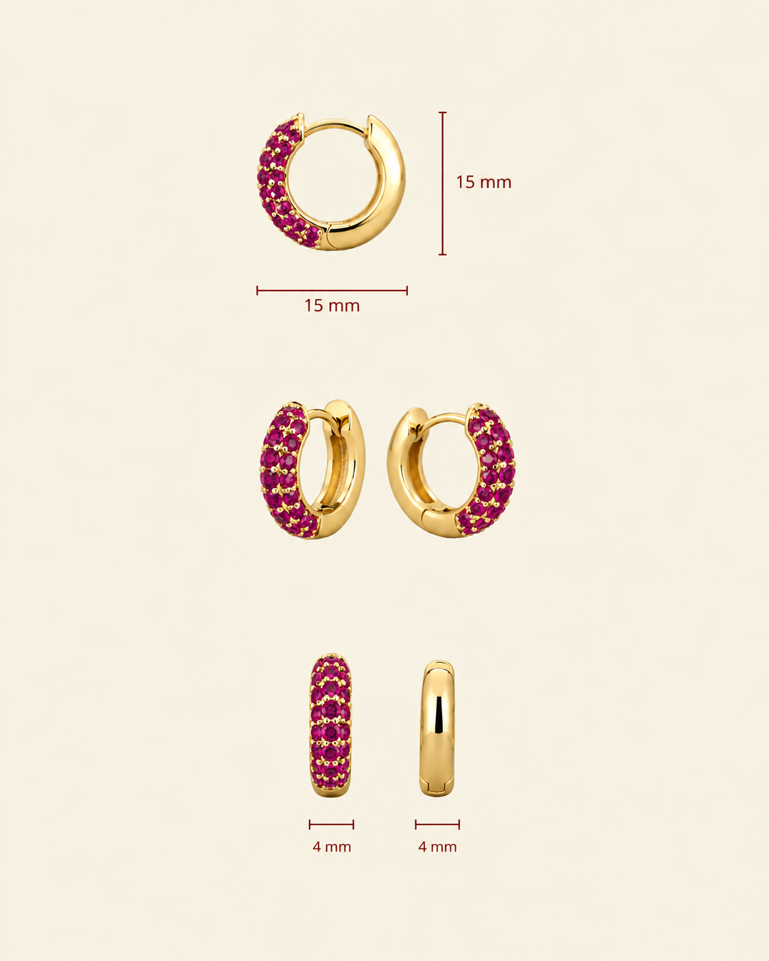 Timeless Tiny Hoops Ruby Gold - Charlotte Bonde Sthlm