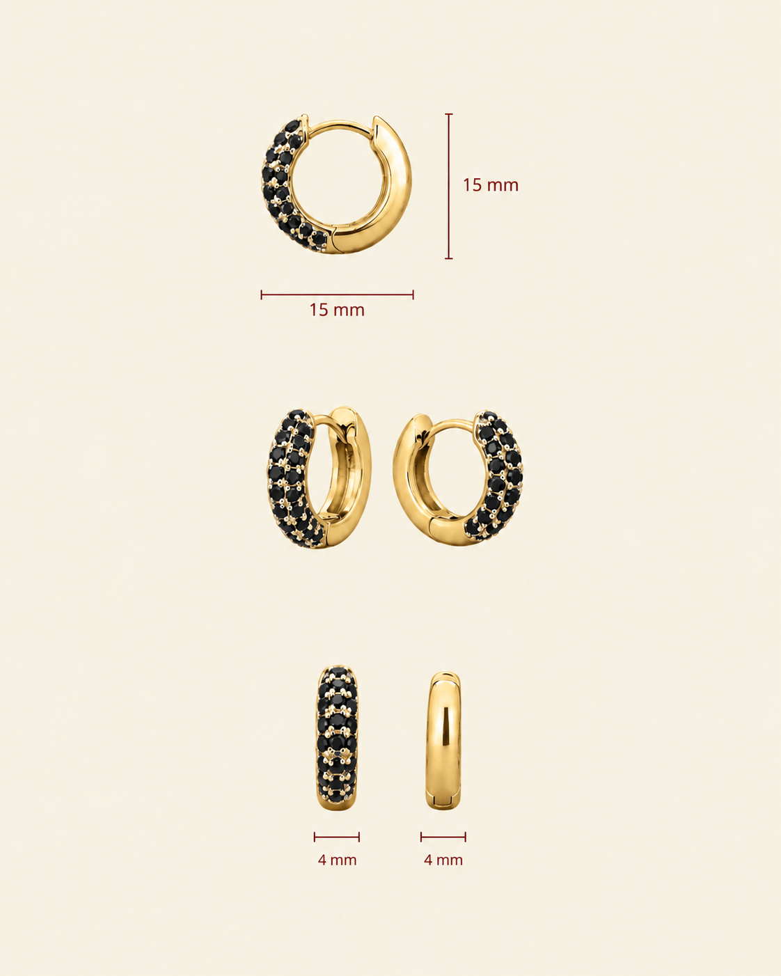 Timeless Tiny Hoops Black Spinel Gold - Charlotte Bonde Sthlm