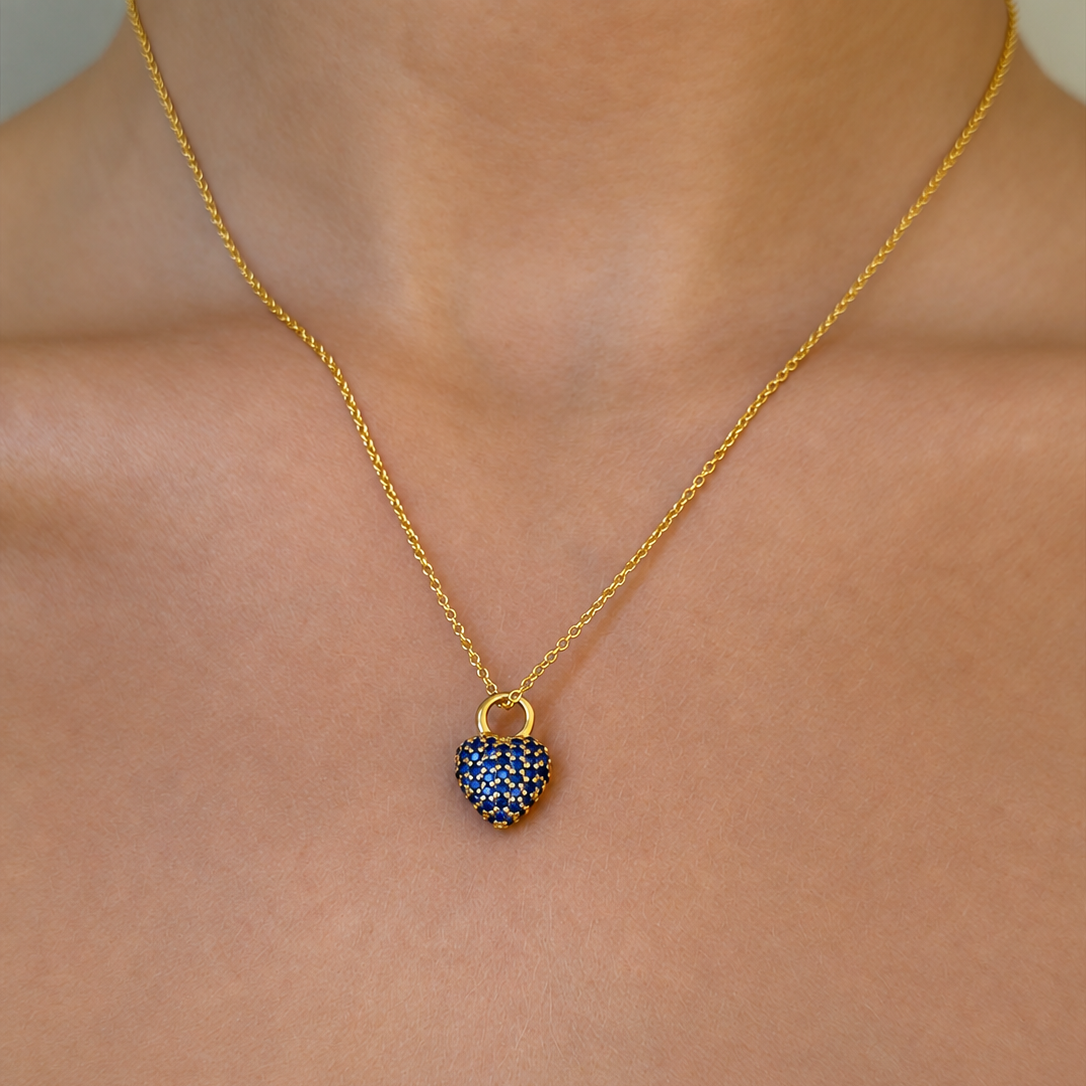Eternal Heart Mini Pendant Blue Spinel Gold