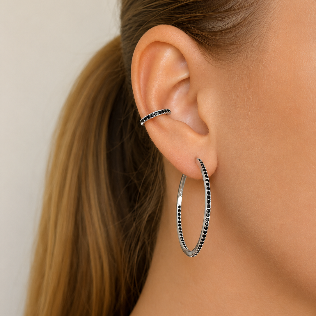 Irma Eternity Amazon Hoops Black Spinel Silver - Charlotte Bonde Sthlm