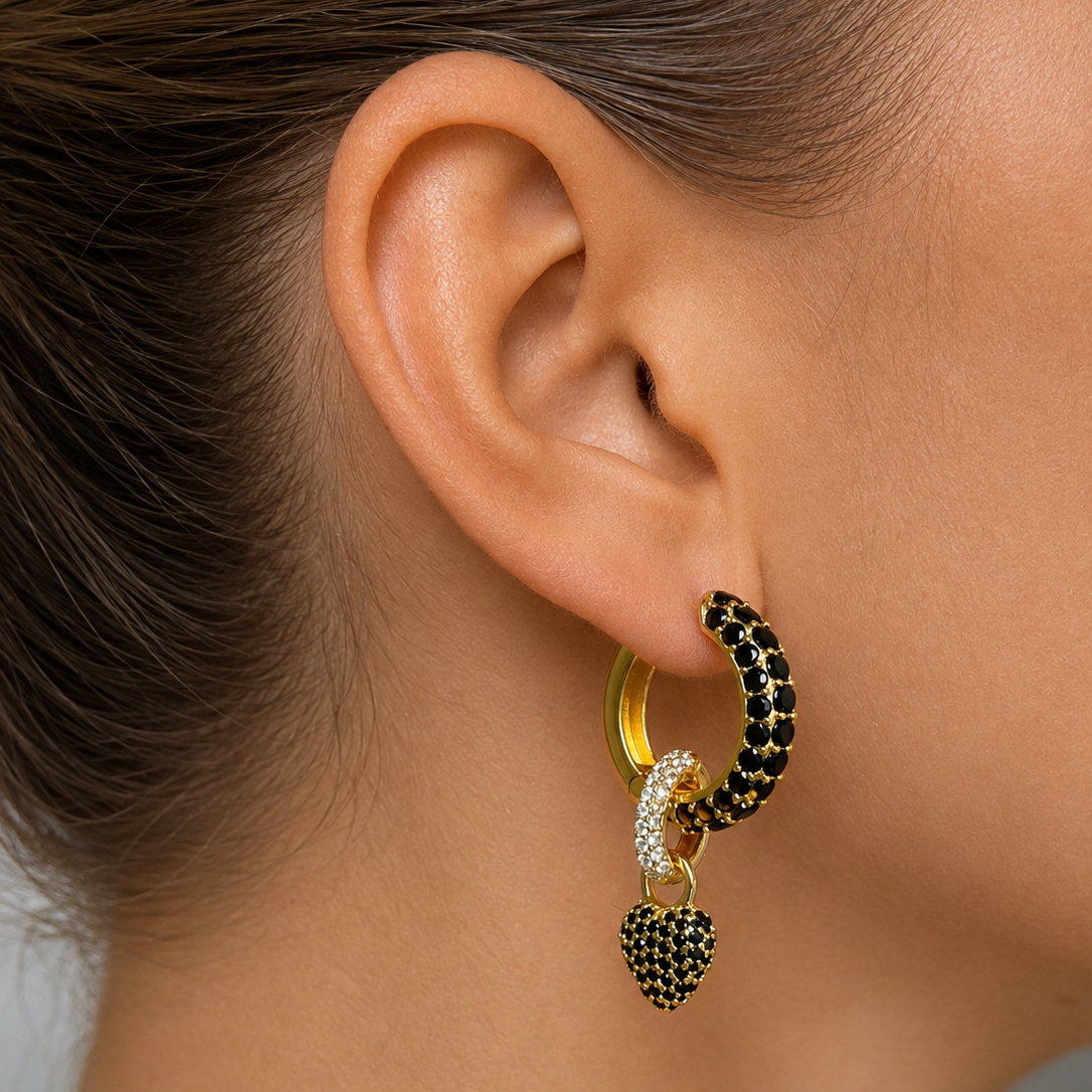 Timeless Chunky Hoops Black Spinel Gold