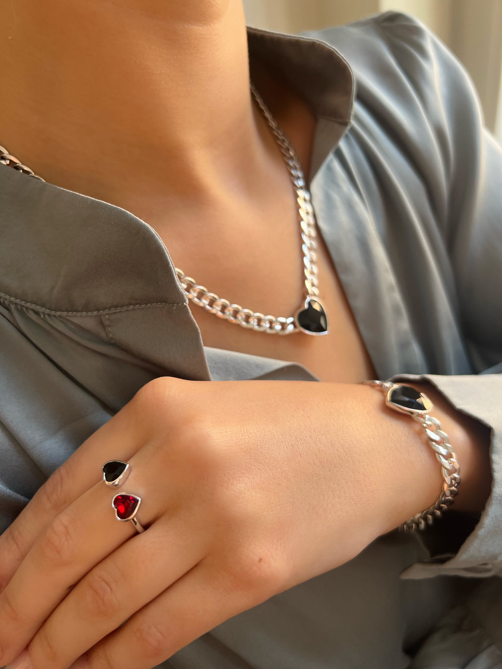 Eternal Love Vanity Mix Ring Black/Red Crystal Silver
