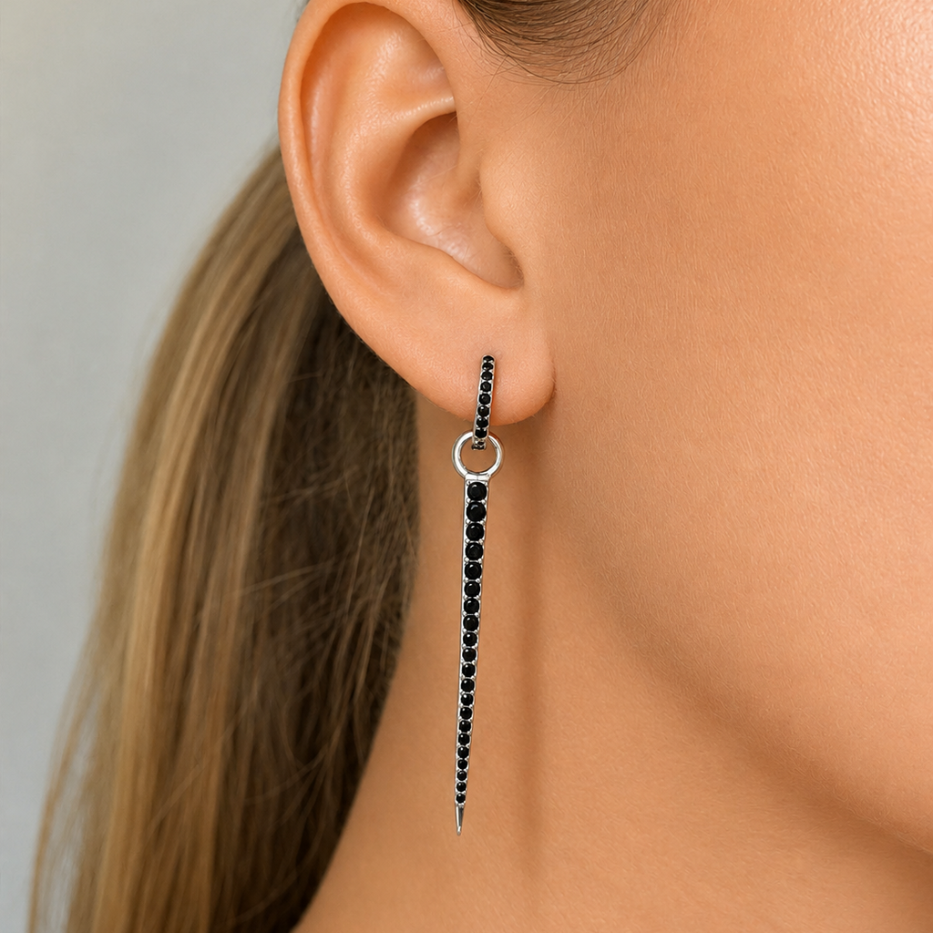 Irma Petite Hoops Black Crystal Silver - Charlotte Bonde Sthlm