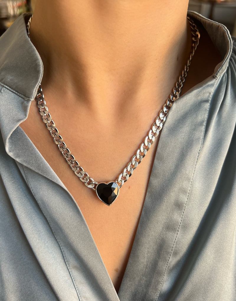 Eternal Love Vanity Necklace Black Crystal Silver