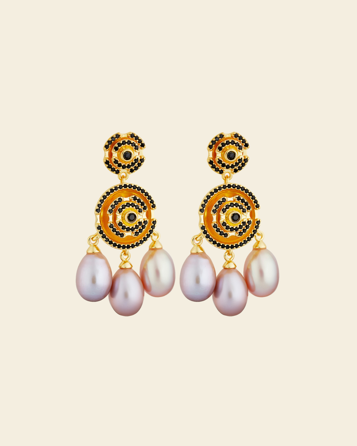 Labyrinth Vanity Earrings Black Spinel / Sweet Water Pearl Pink - Charlotte Bonde Sthlm
