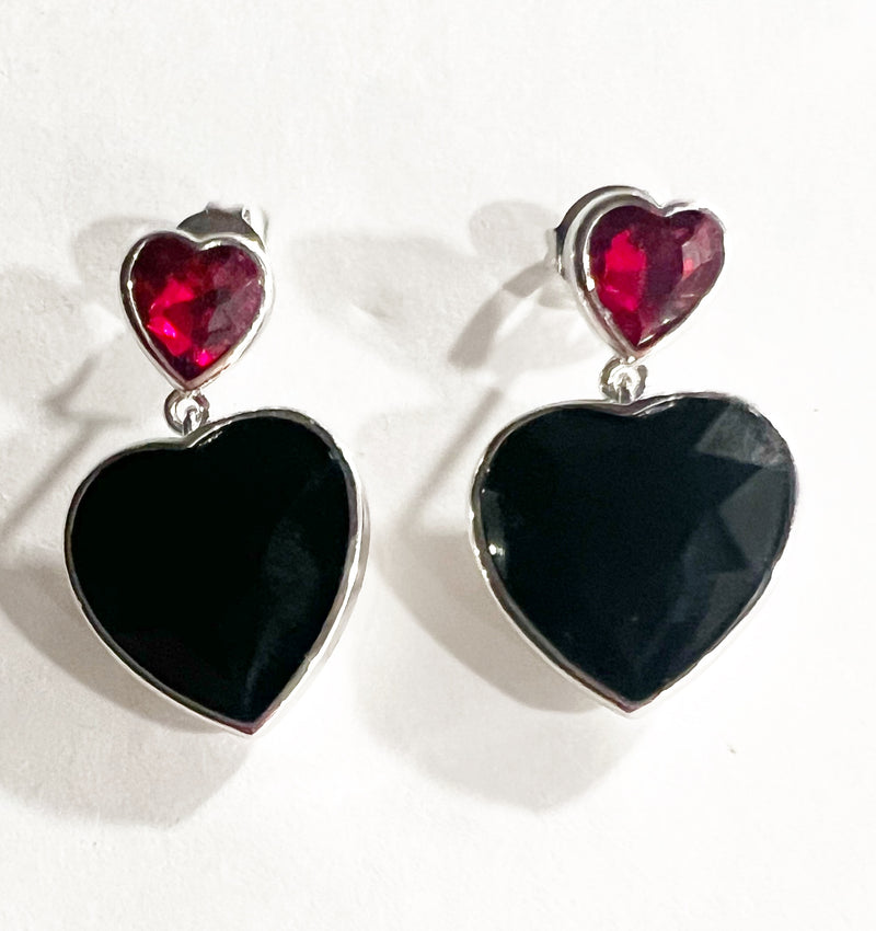 Eternal Love Vanity Earrings Black/Red Crystal Silver