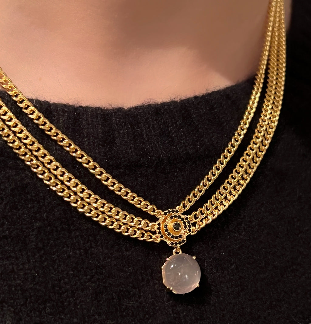 Labyrinth Vanity Necklace Black Spinel/Rose Quartz - Charlotte Bonde Sthlm