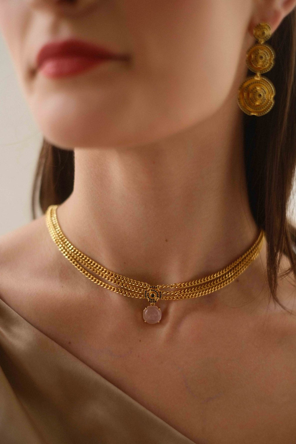 Labyrinth Vanity Necklace Black Spinel/Rose Quartz - Charlotte Bonde Sthlm
